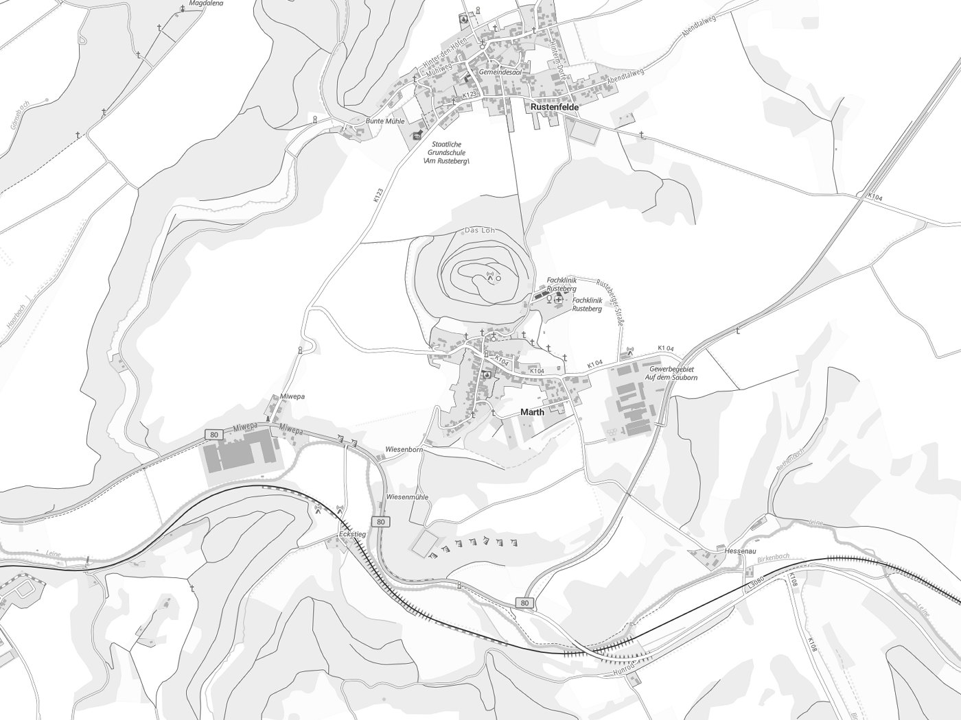 Kartenausschnitt Marth mit Gewässern