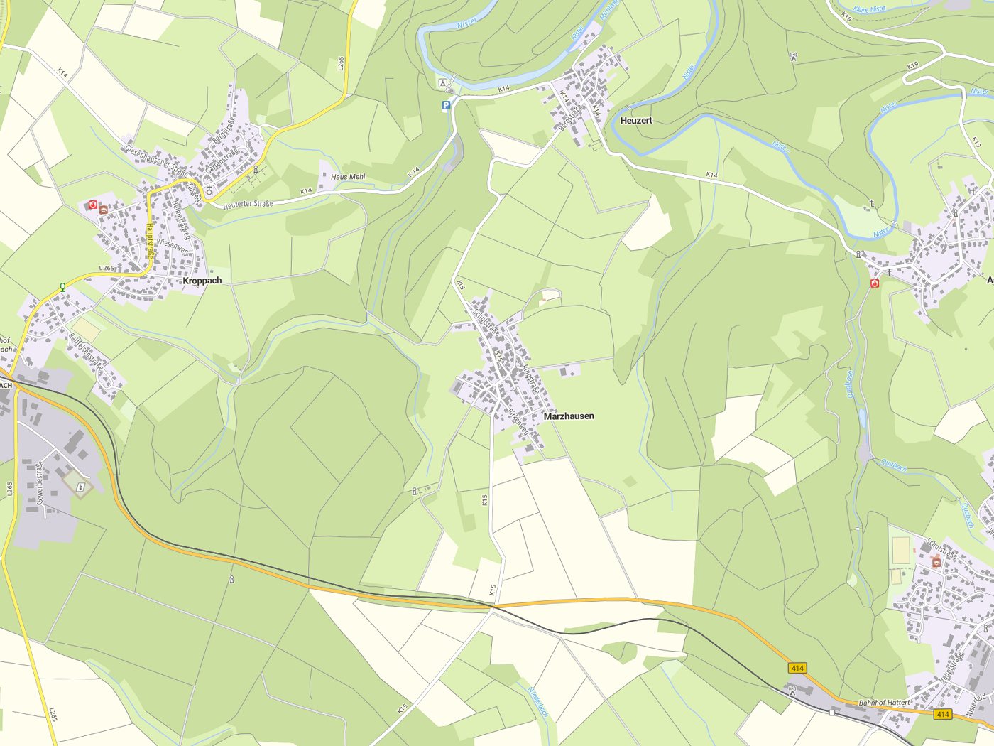 Kartenausschnitt Marzhausen mit Gewässern