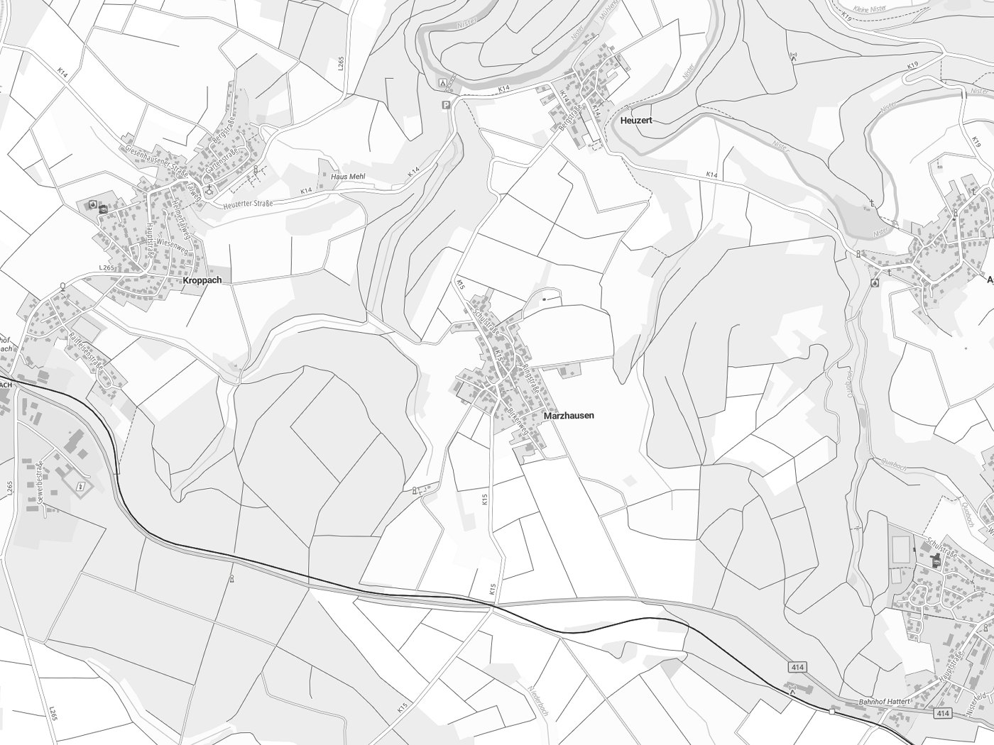Kartenausschnitt Marzhausen mit Gewässern