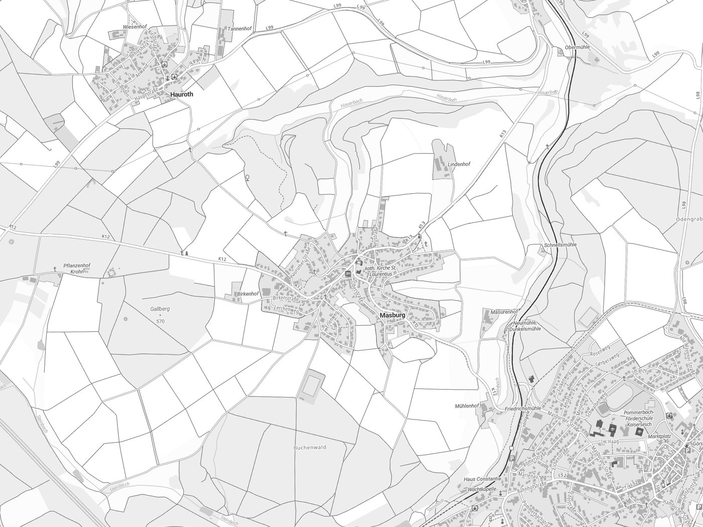 Kartenausschnitt Masburg mit Gewässern