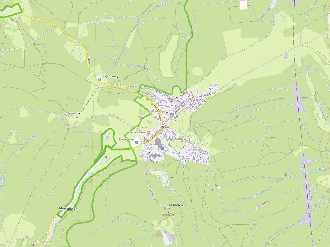 Kartenausschnitt Masserberg mit Gewässern