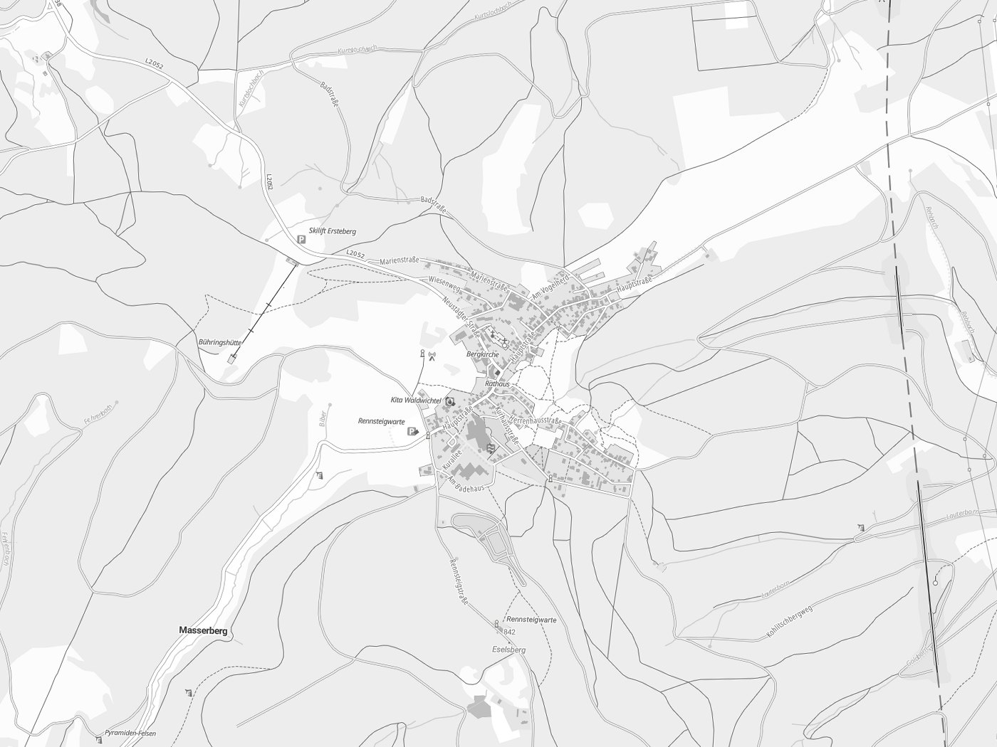 Kartenausschnitt Masserberg mit Gewässern