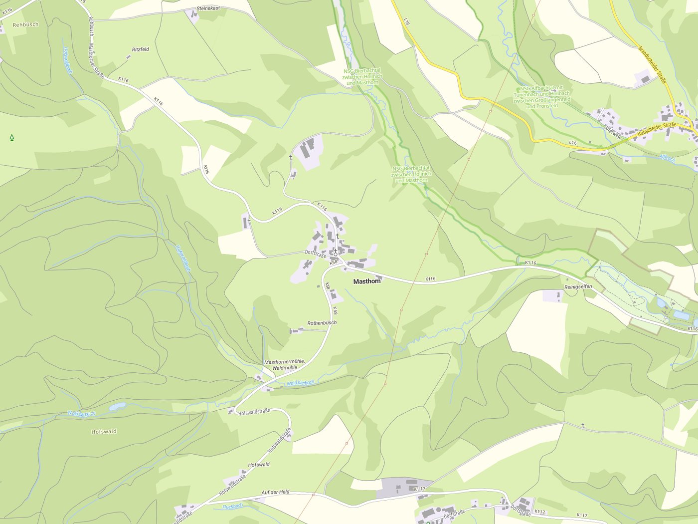 Kartenausschnitt Masthorn mit Gewässern