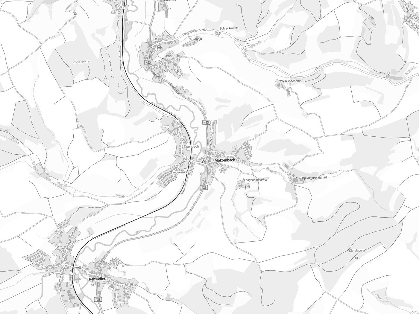 Kartenausschnitt Matzenbach mit Gewässern