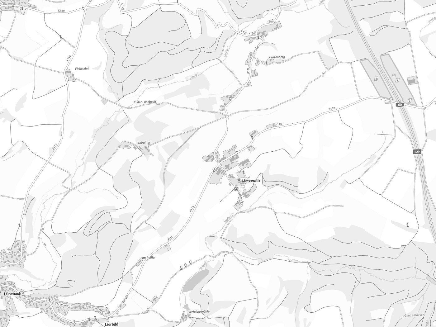 Kartenausschnitt Matzerath mit Gewässern