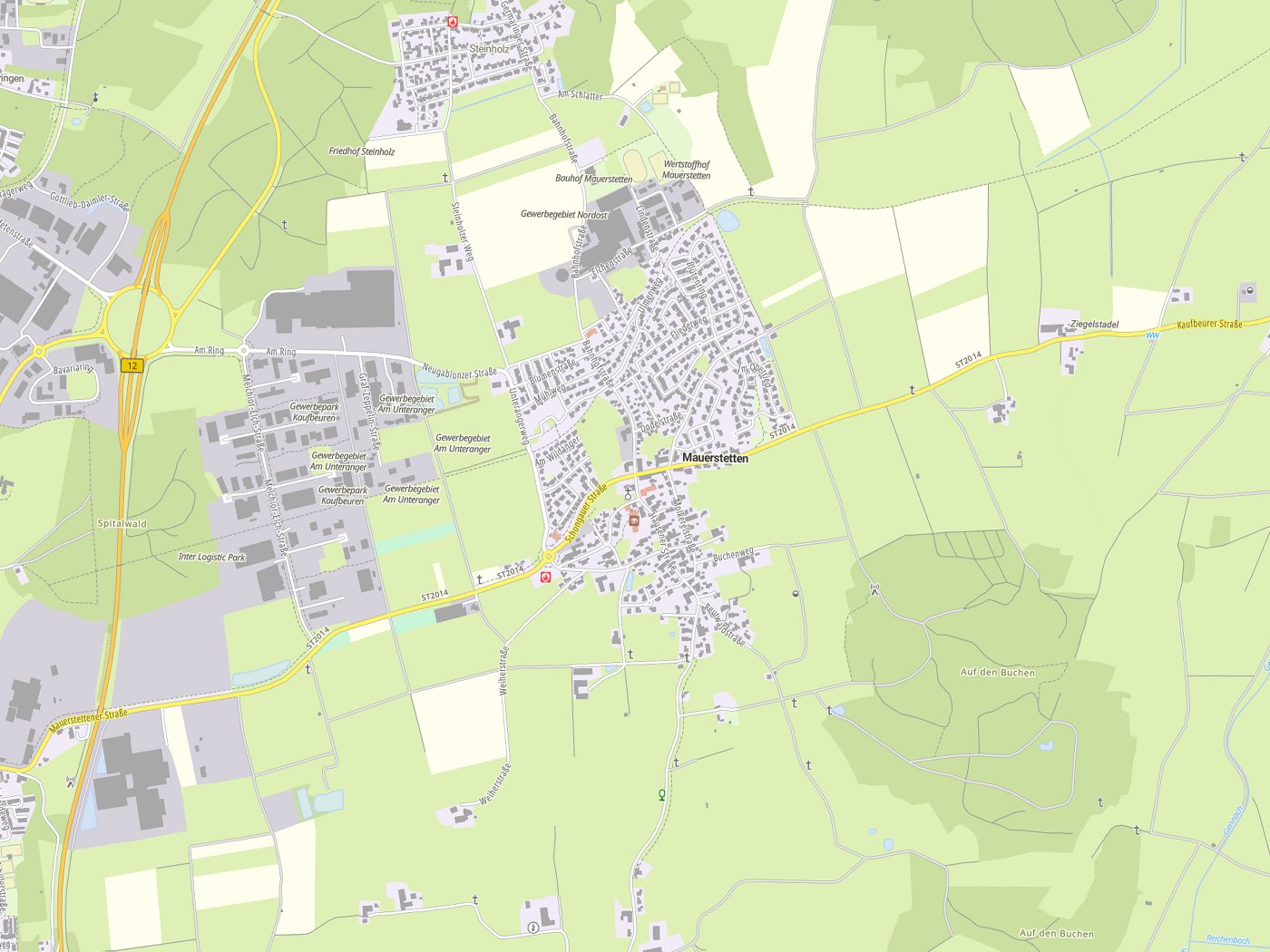 Kartenausschnitt Mauerstetten mit Gewässern