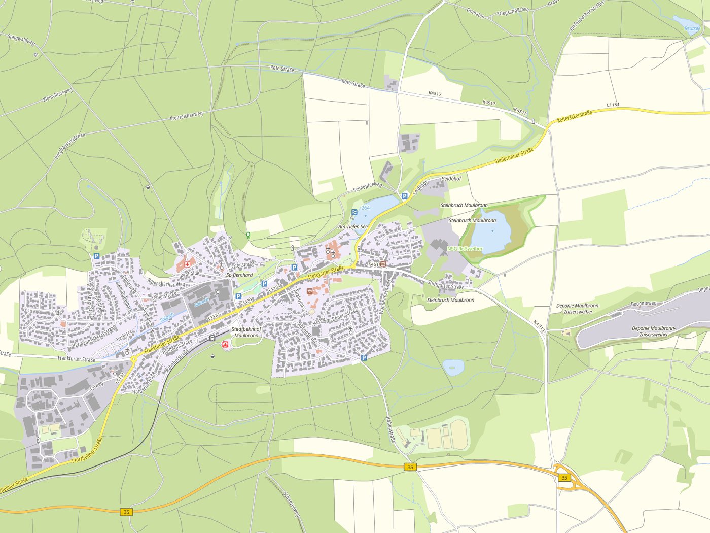 Kartenausschnitt Maulbronn mit Gewässern