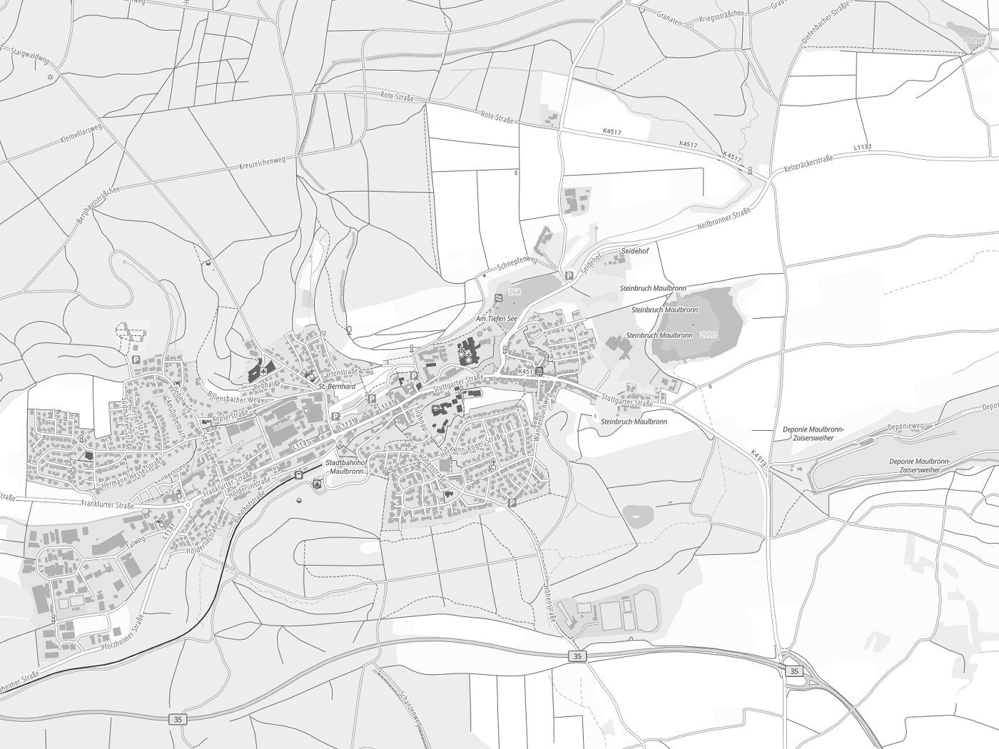 Kartenausschnitt Maulbronn mit Gewässern