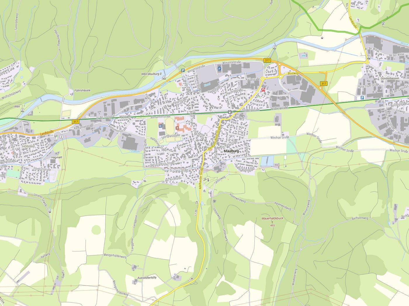 Kartenausschnitt Maulburg mit Gewässern