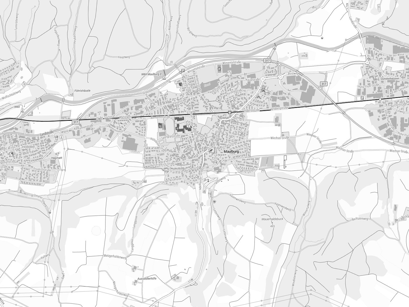 Kartenausschnitt Maulburg mit Gewässern