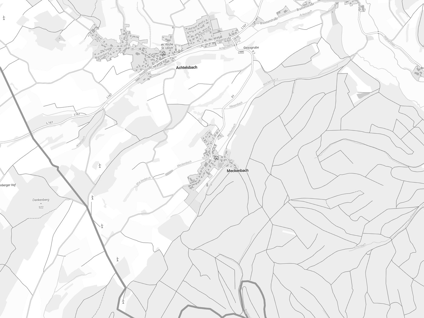 Kartenausschnitt Meckenbach mit Gewässern