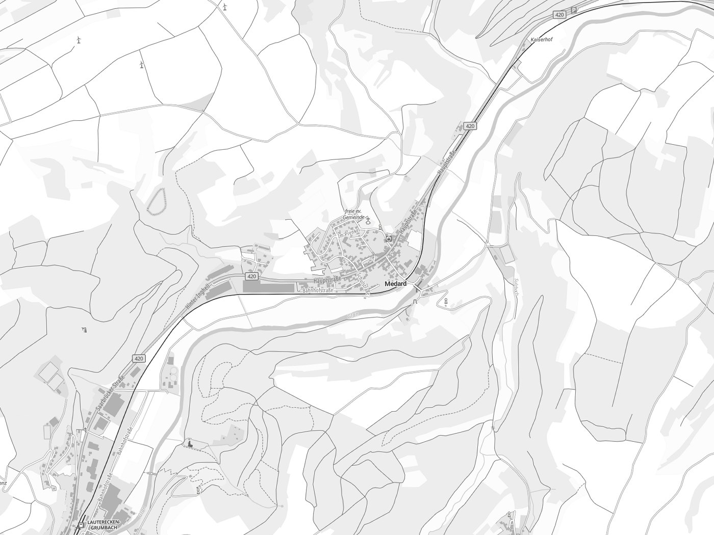 Kartenausschnitt Medard mit Gewässern