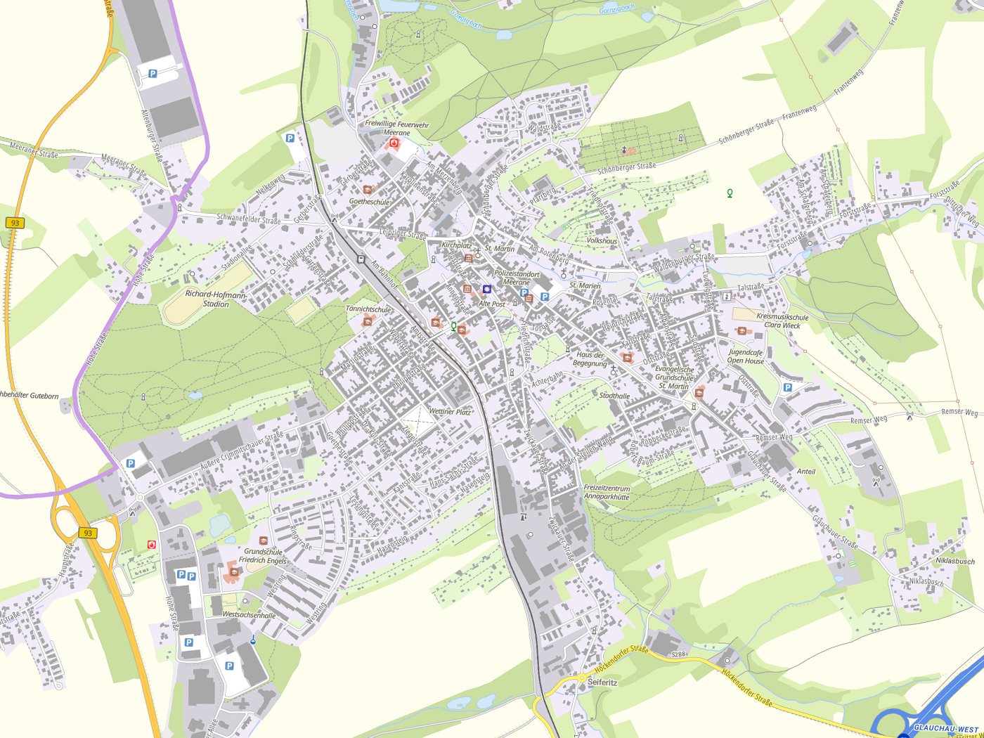 Kartenausschnitt Meerane mit Gewässern