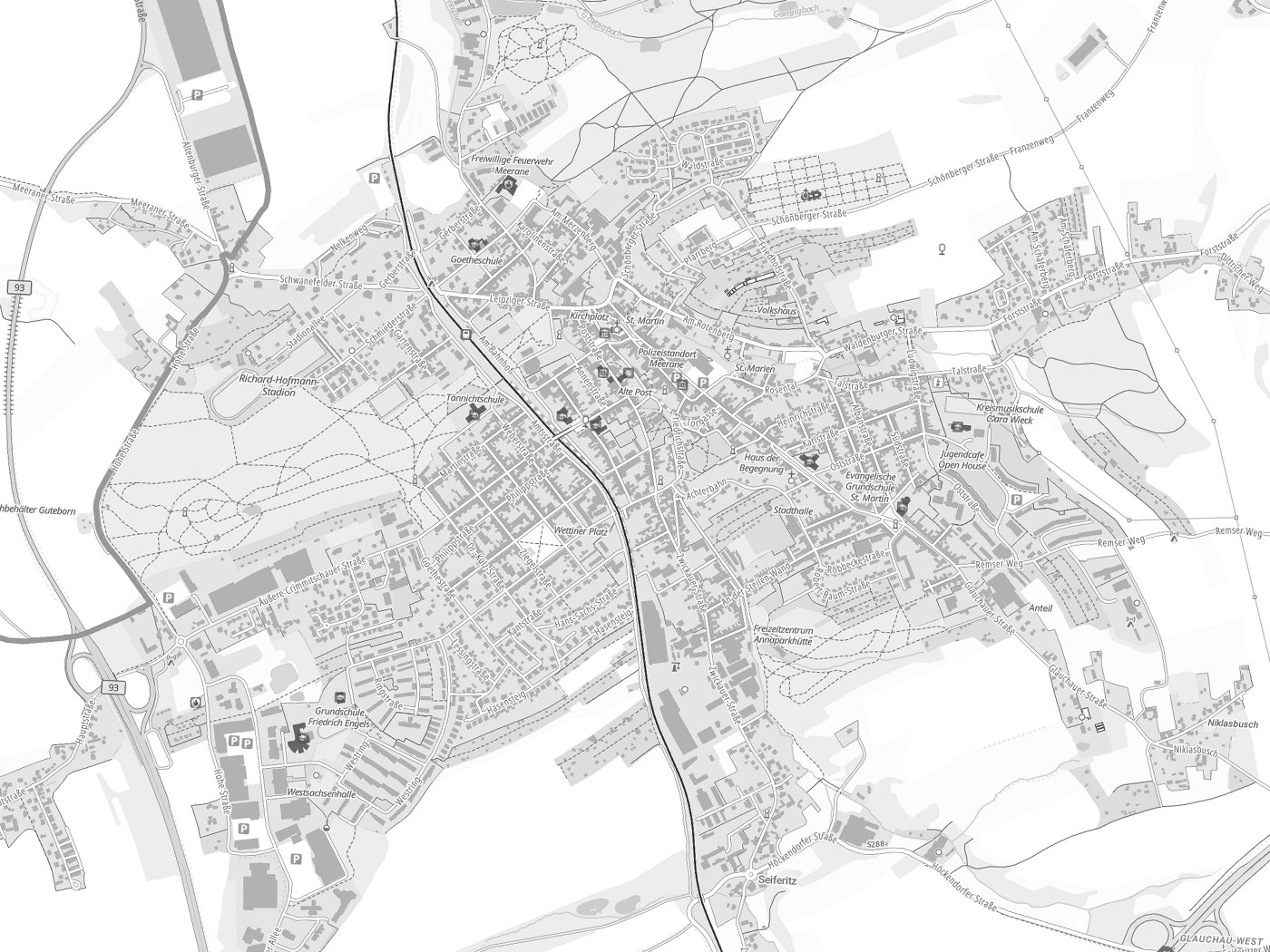 Kartenausschnitt Meerane mit Gewässern
