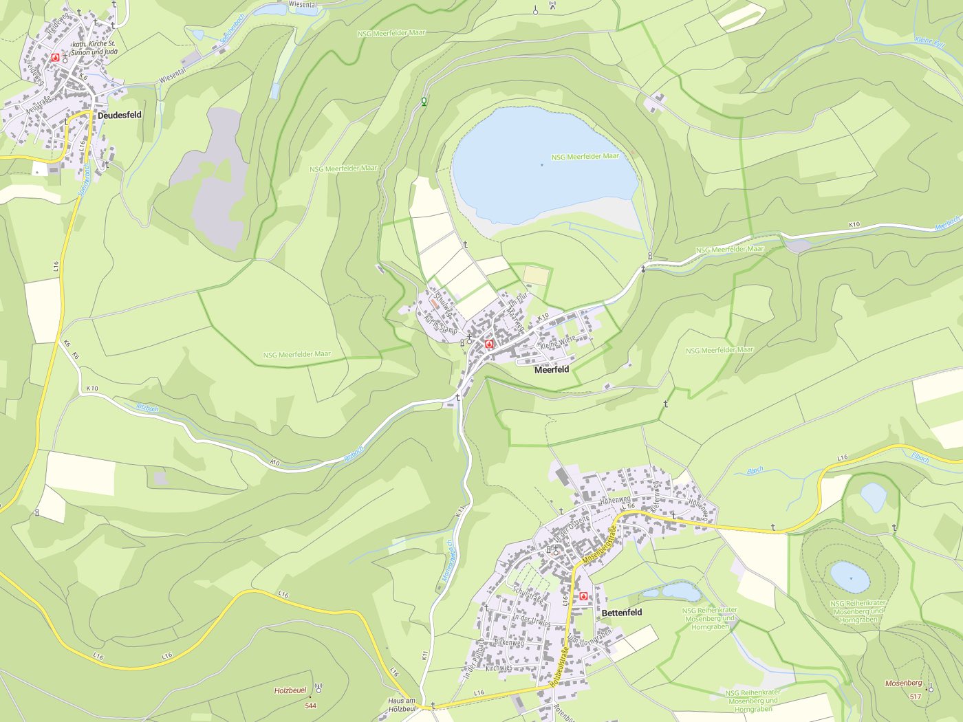 Kartenausschnitt Meerfeld mit Gewässern