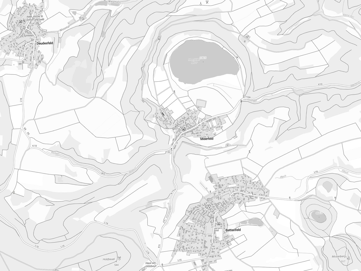 Kartenausschnitt Meerfeld mit Gewässern