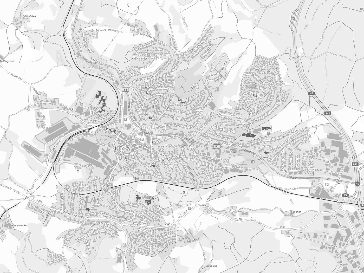 Kartenausschnitt Meinerzhagen mit Gewässern
