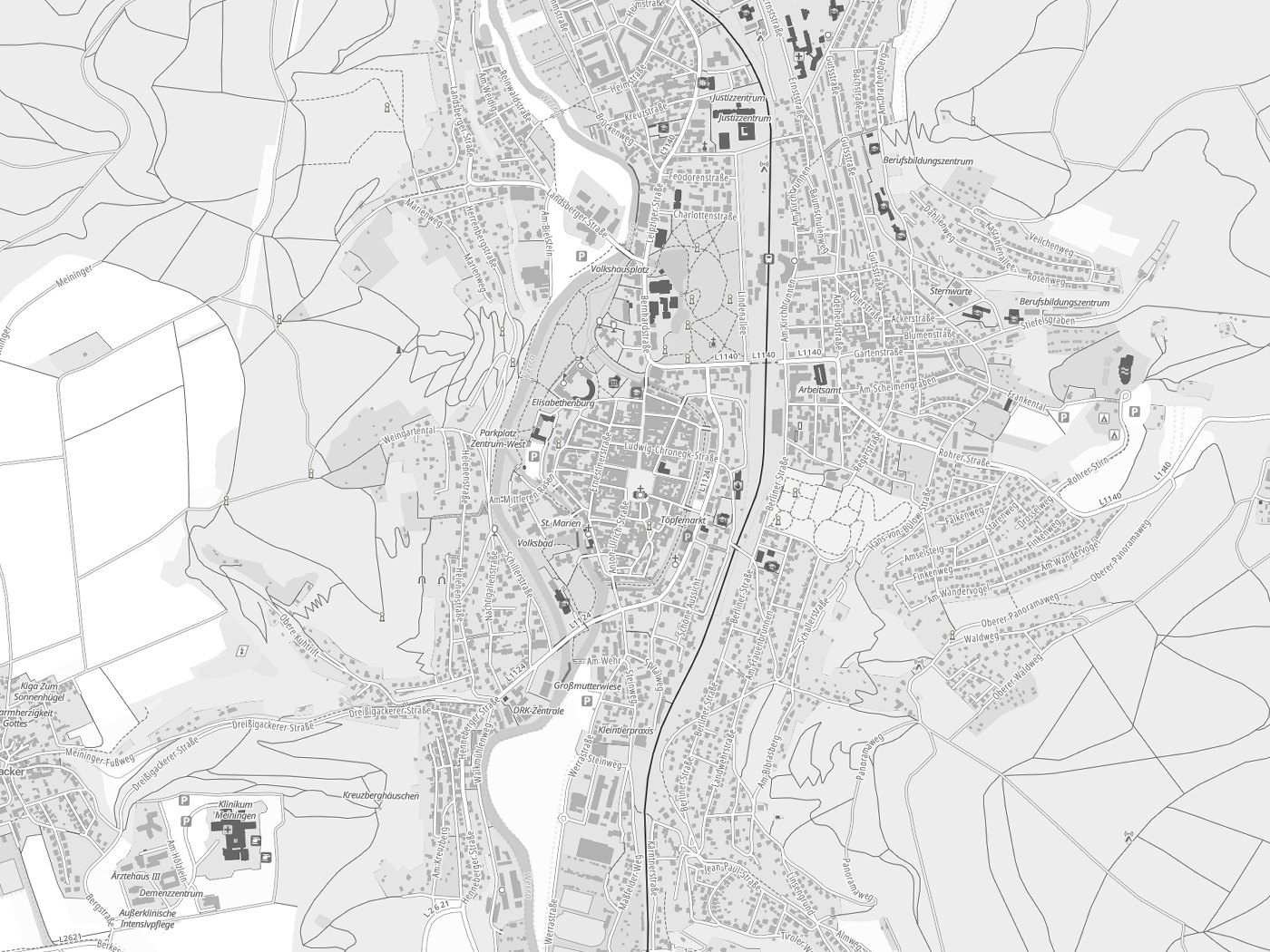 Kartenausschnitt Meiningen mit Gewässern
