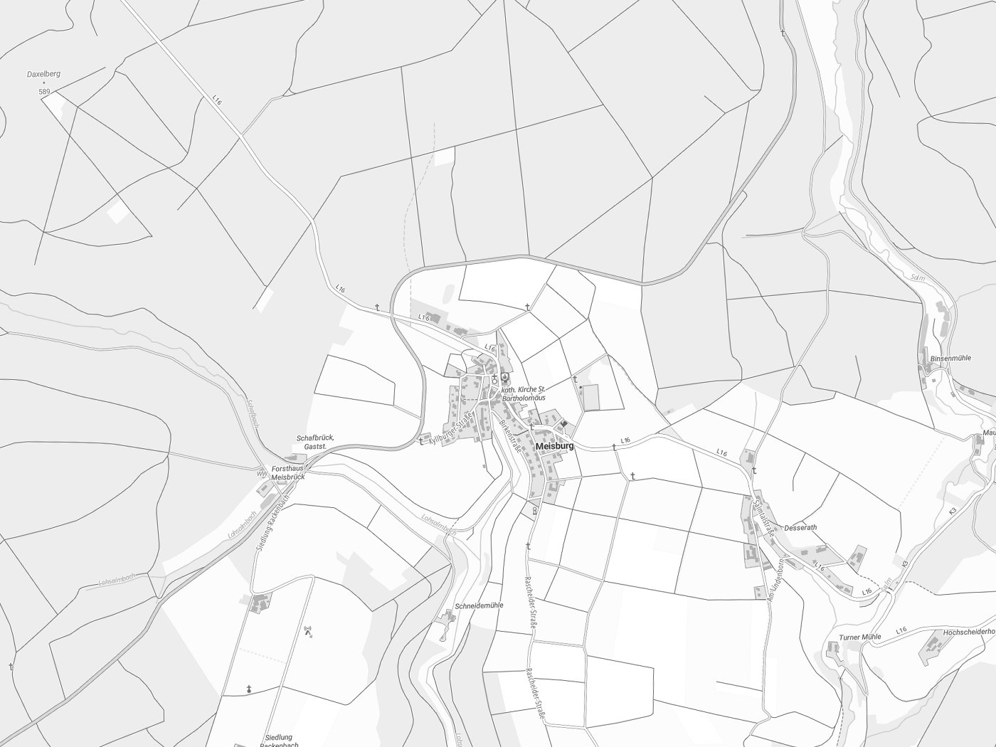 Kartenausschnitt Meisburg mit Gewässern