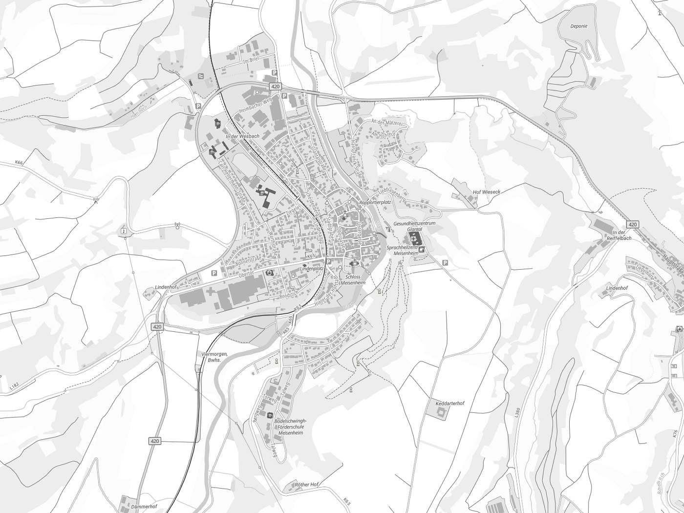 Kartenausschnitt Meisenheim mit Gewässern
