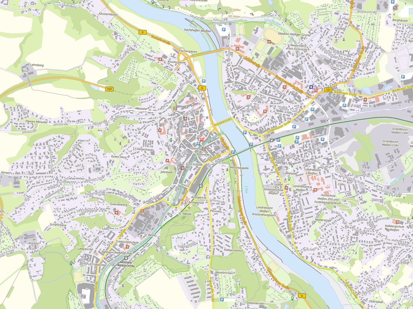 Kartenausschnitt Meissen mit Gewässern