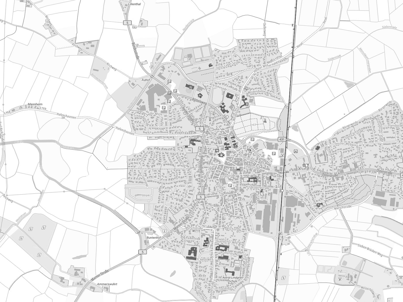 Kartenausschnitt Meldorf mit Gewässern