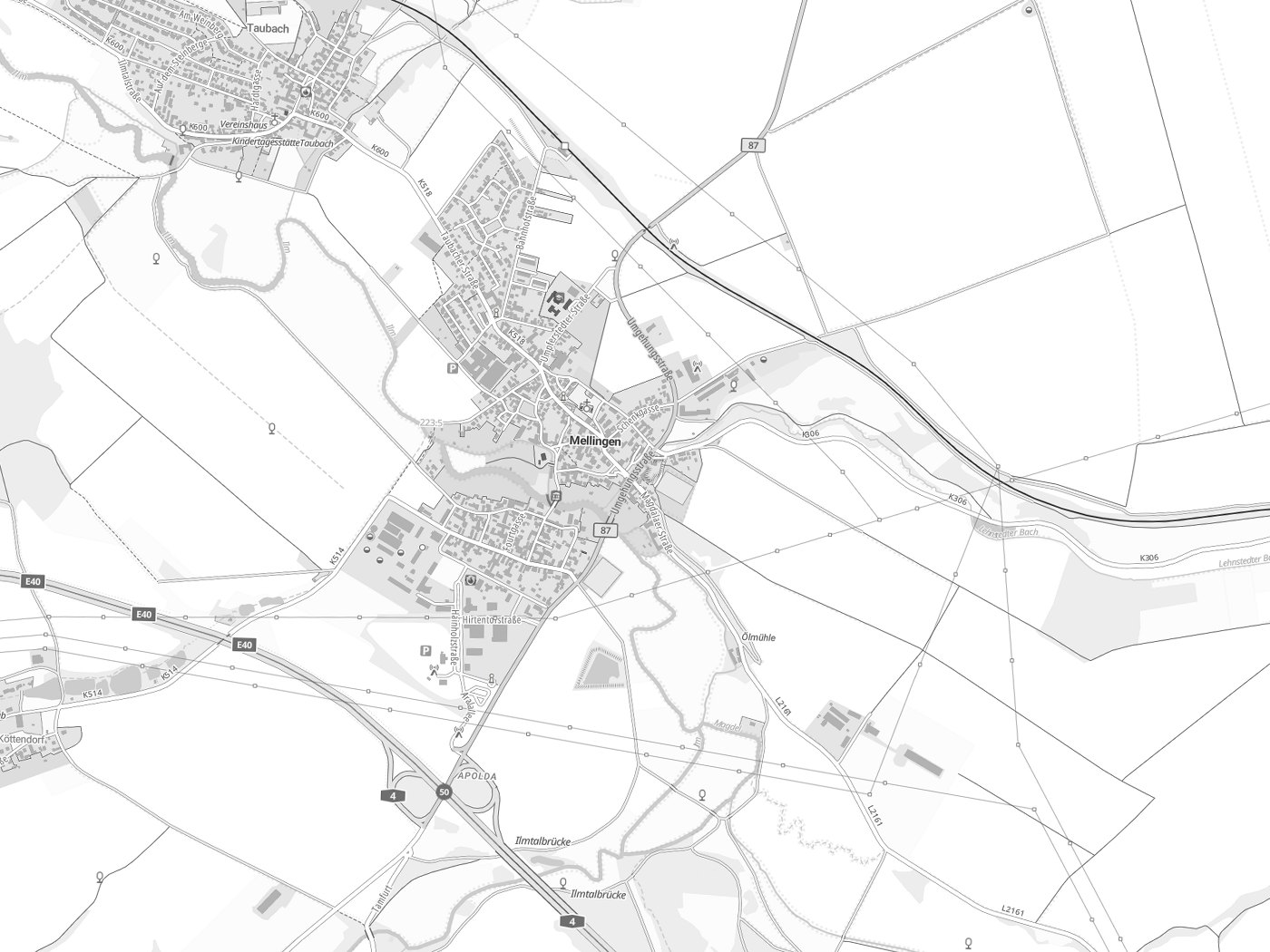 Kartenausschnitt Mellingen mit Gewässern
