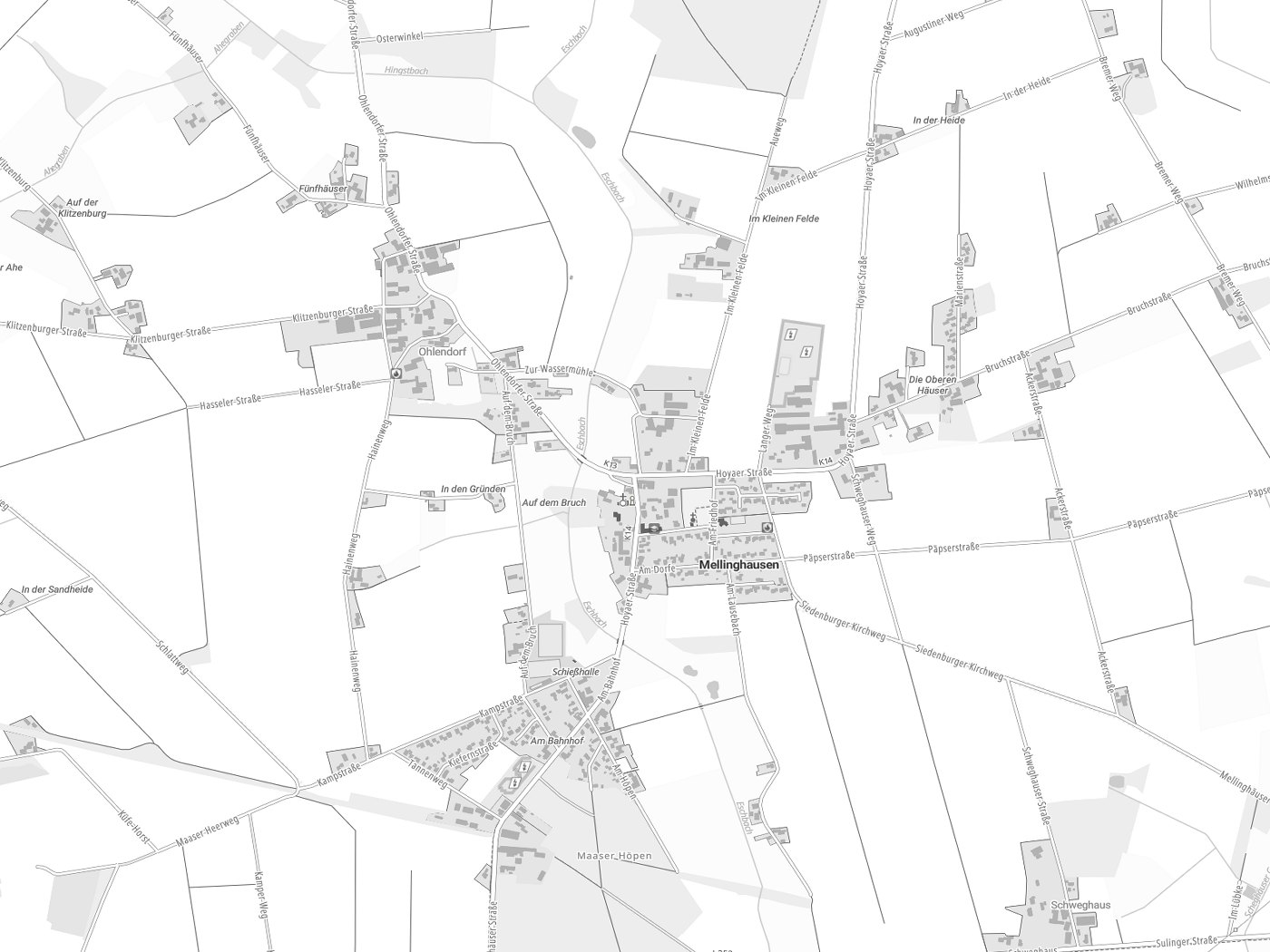 Kartenausschnitt Mellinghausen mit Gewässern