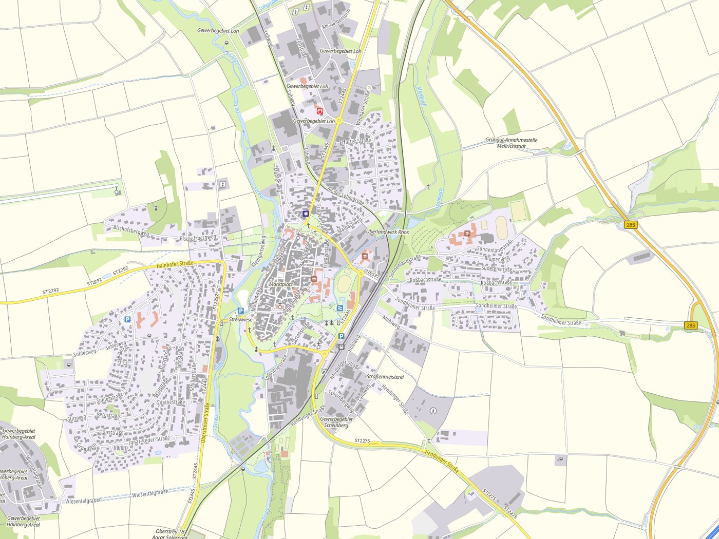Kartenausschnitt Mellrichstadt mit Gewässern