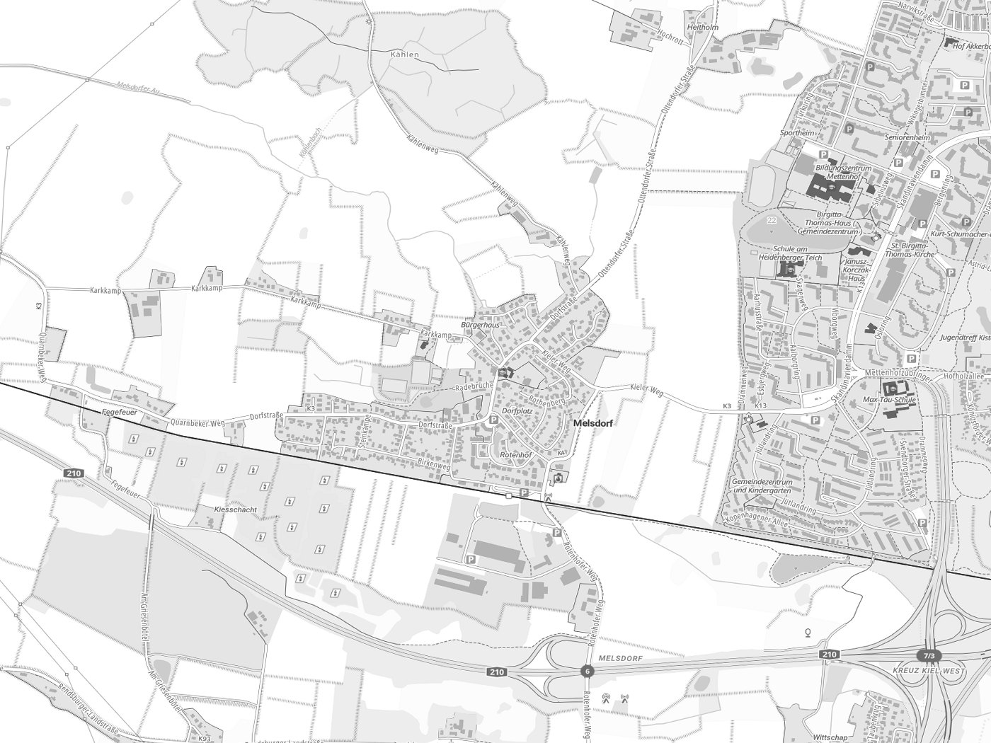 Kartenausschnitt Melsdorf mit Gewässern