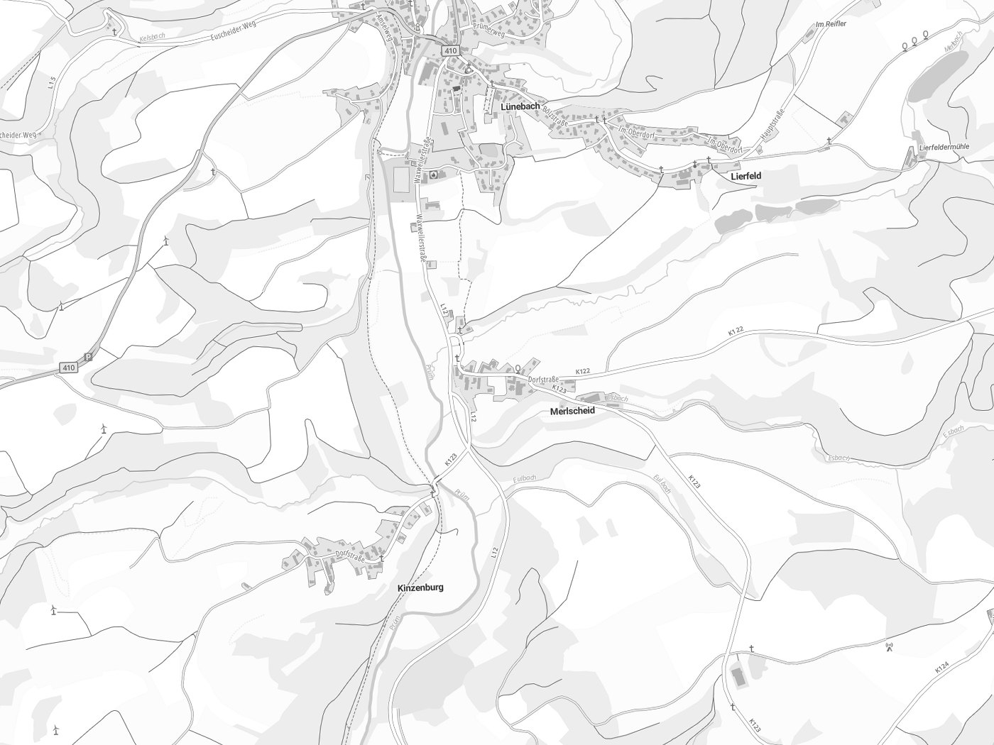 Kartenausschnitt Merlscheid mit Gewässern
