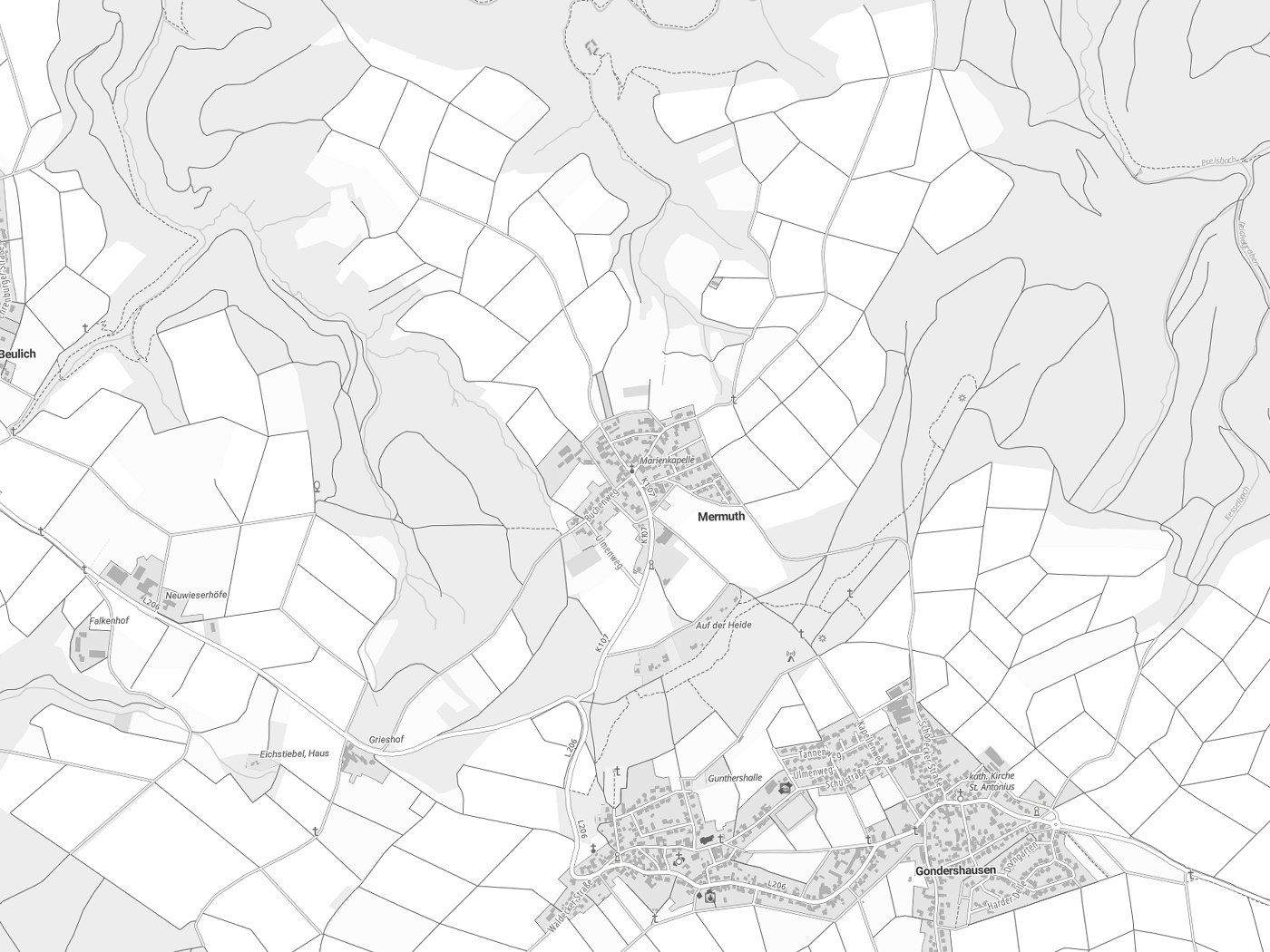 Kartenausschnitt Mermuth mit Gewässern