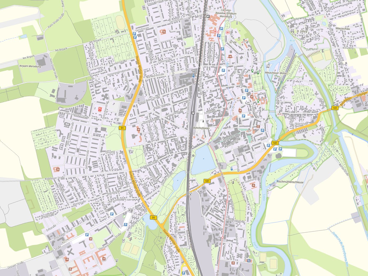 Kartenausschnitt Merseburg mit Gewässern