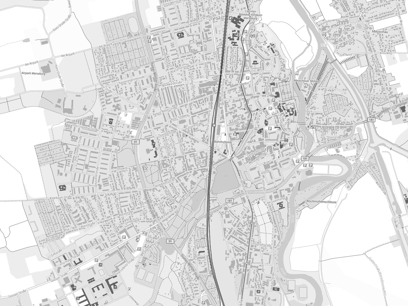 Kartenausschnitt Merseburg mit Gewässern