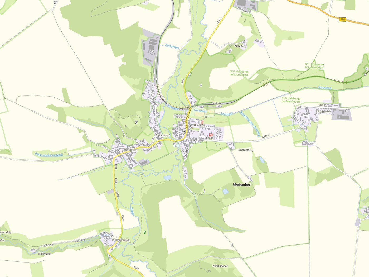 Kartenausschnitt Mertendorf mit Gewässern
