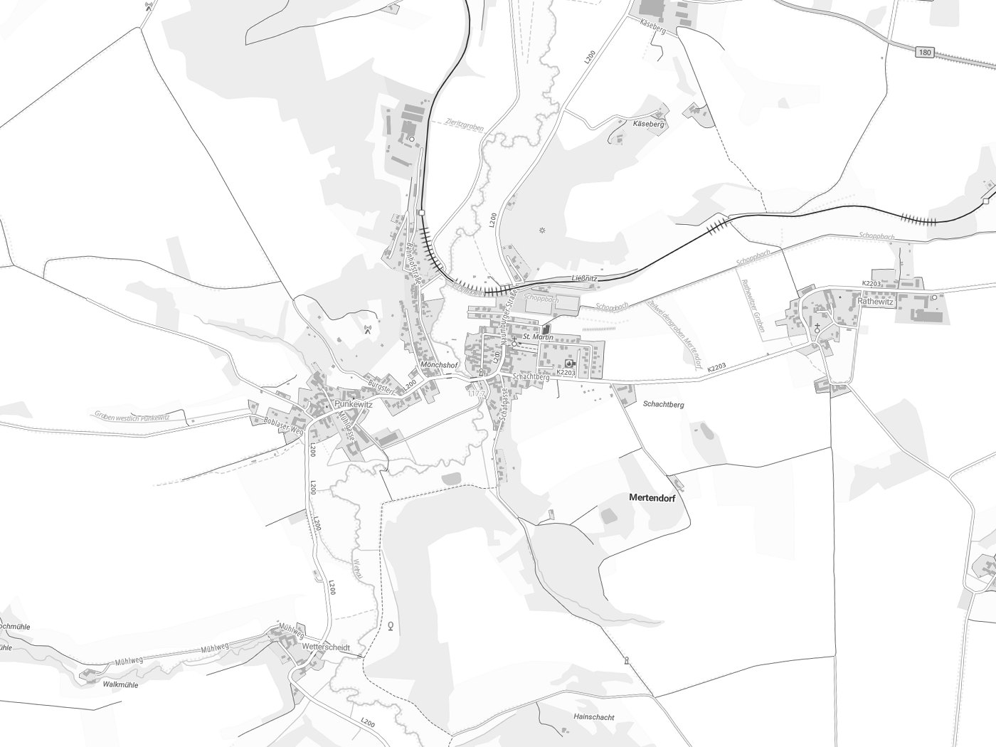 Kartenausschnitt Mertendorf mit Gewässern