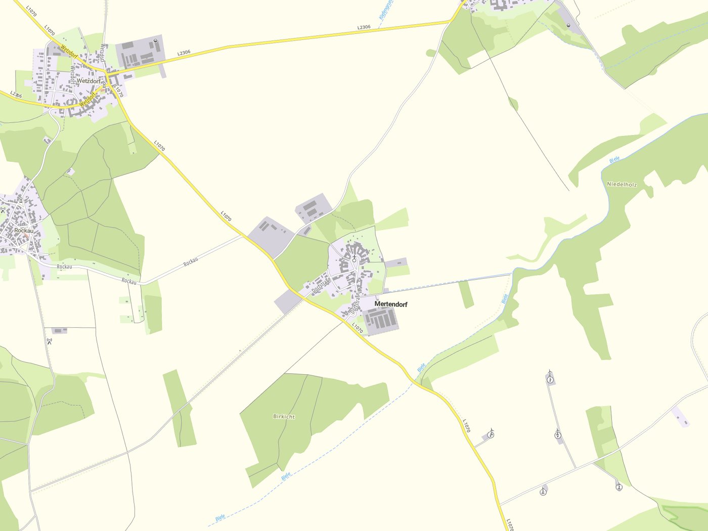 Kartenausschnitt Mertendorf mit Gewässern