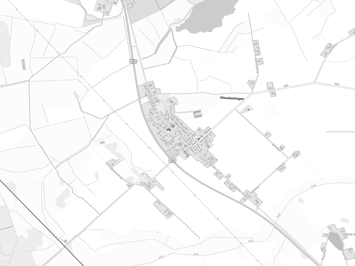 Kartenausschnitt Mesekenhagen mit Gewässern