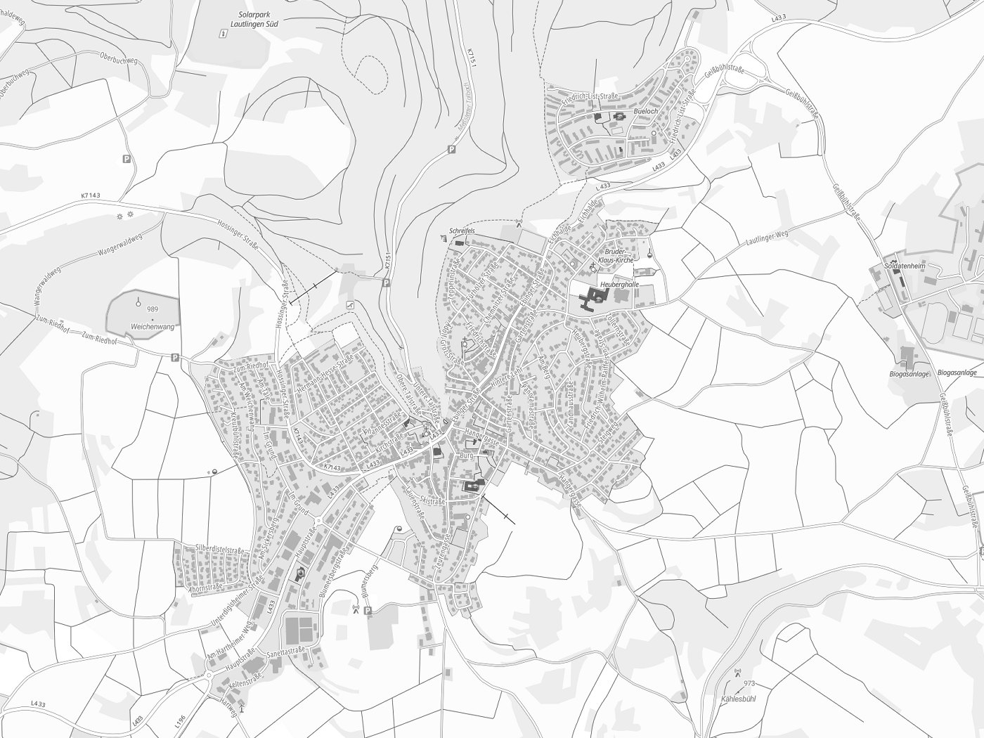 Kartenausschnitt Meßstetten mit Gewässern