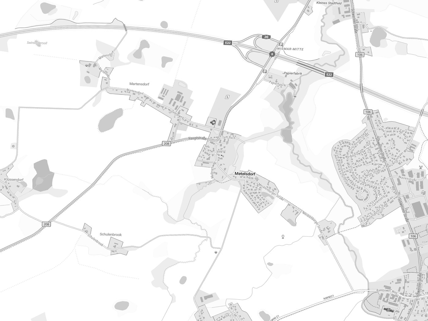 Kartenausschnitt Metelsdorf mit Gewässern