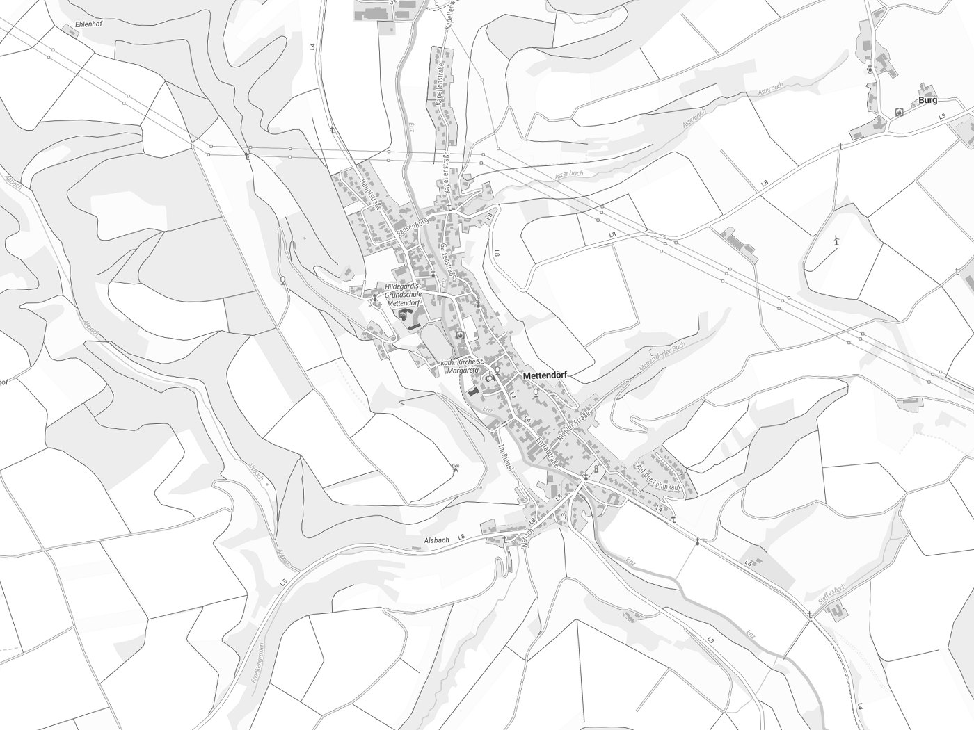 Kartenausschnitt Mettendorf mit Gewässern