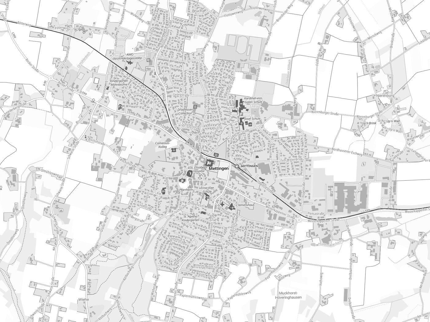 Kartenausschnitt Mettingen mit Gewässern