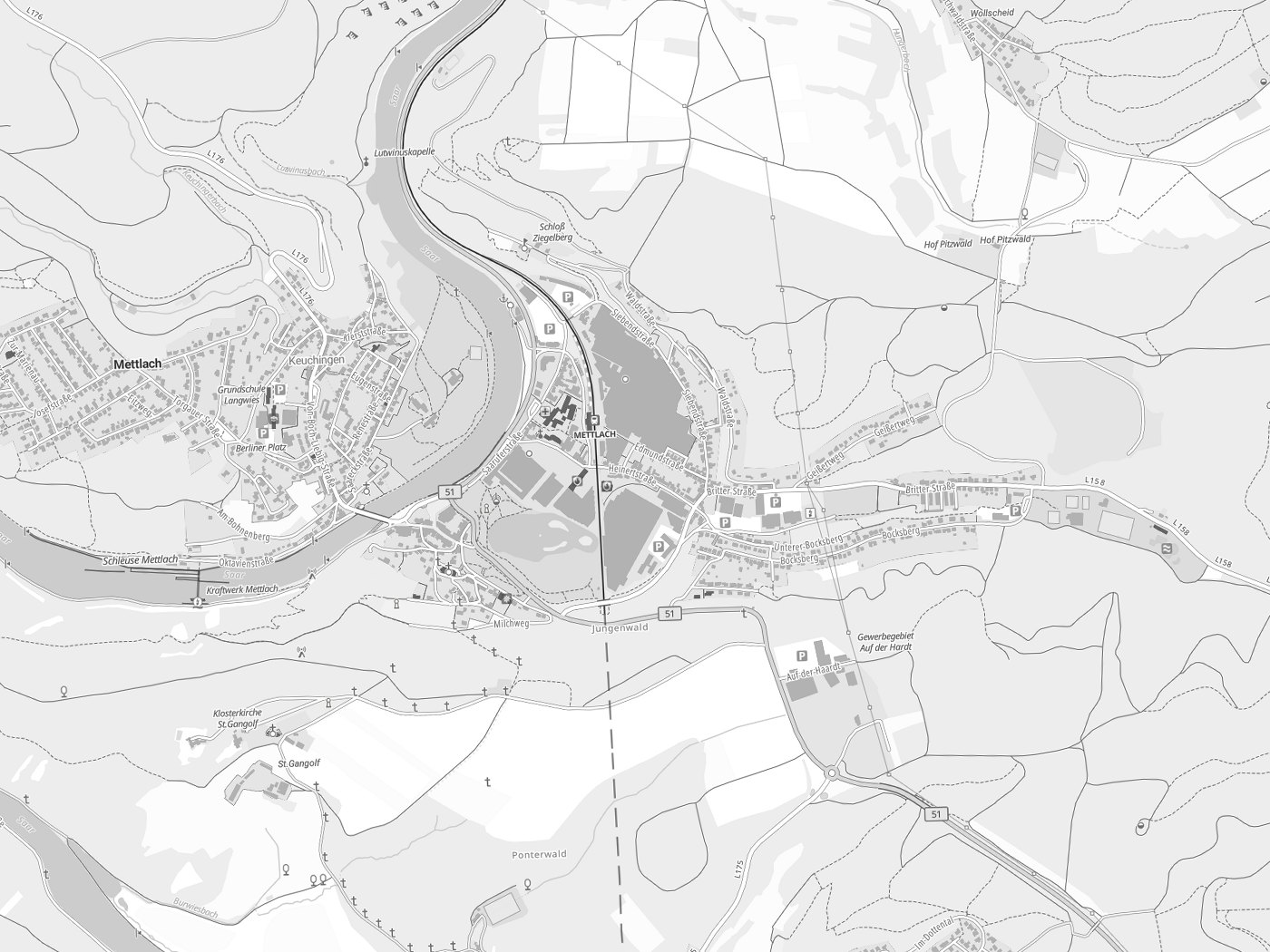 Kartenausschnitt Mettlach mit Gewässern