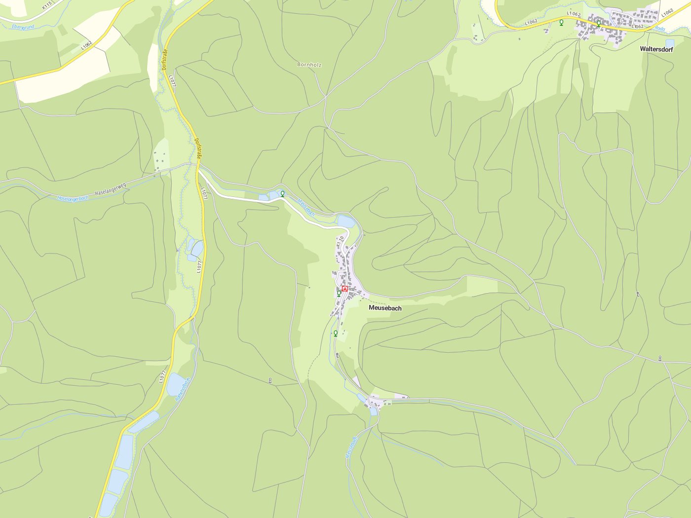 Kartenausschnitt Meusebach mit Gewässern