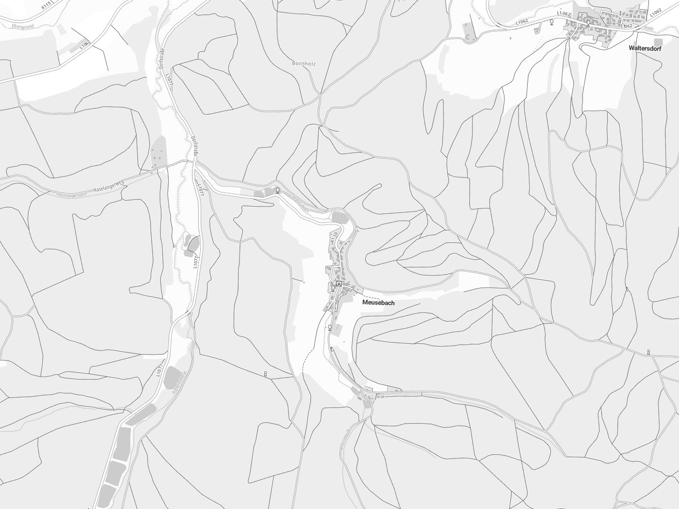 Kartenausschnitt Meusebach mit Gewässern
