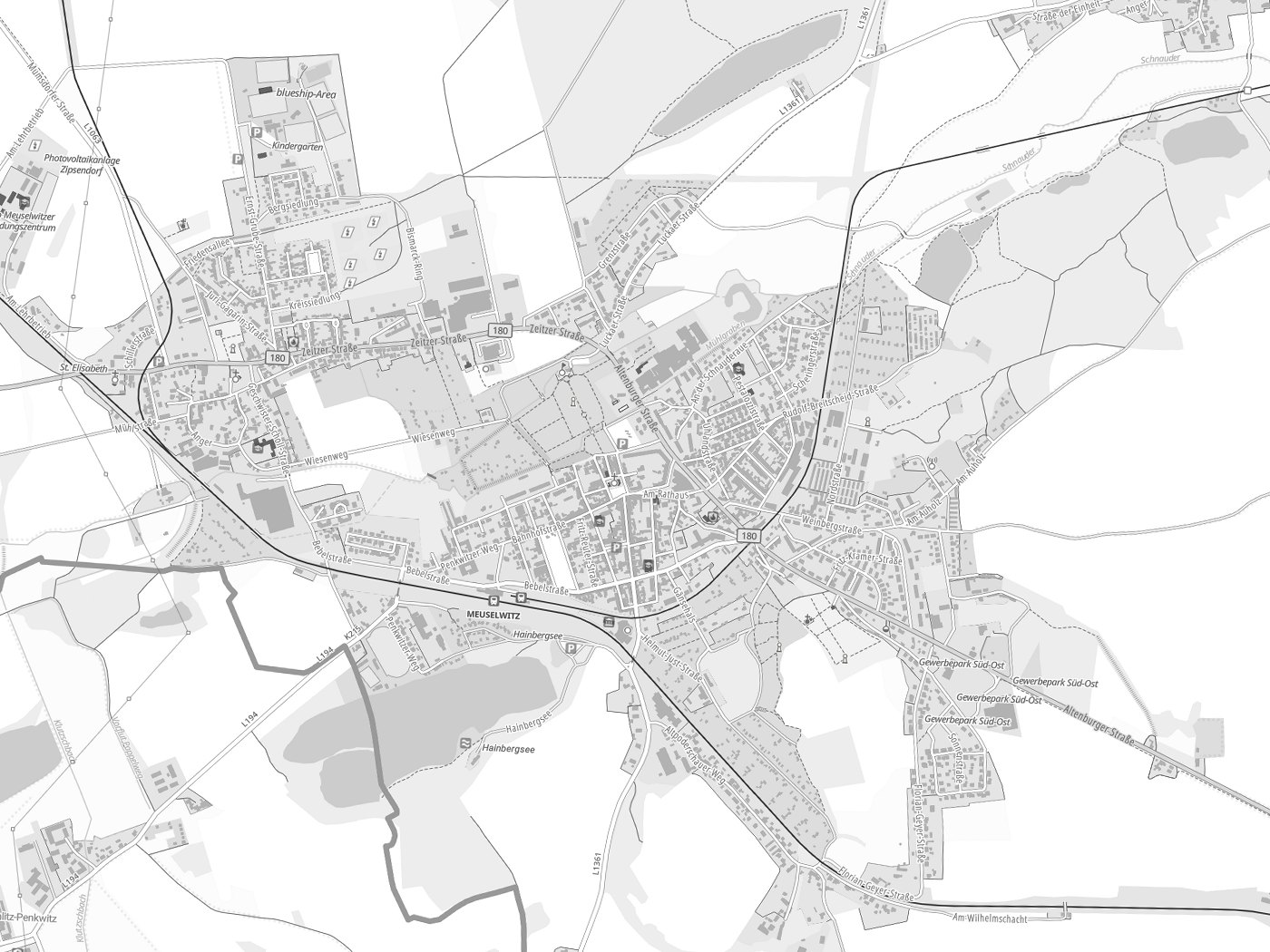 Kartenausschnitt Meuselwitz mit Gewässern