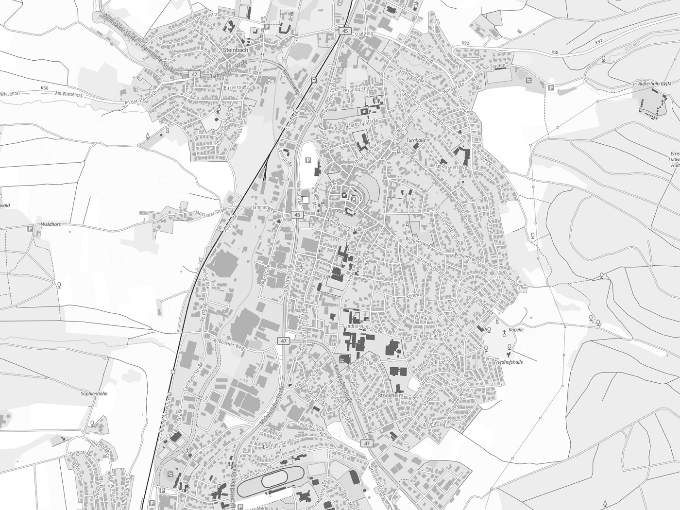 Kartenausschnitt Michelstadt mit Gewässern