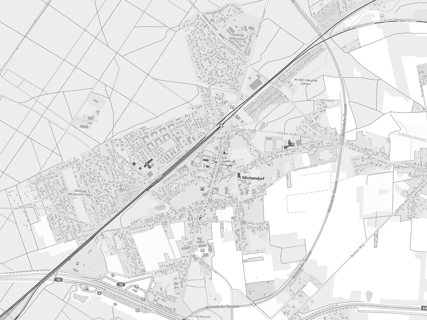 Kartenausschnitt Michendorf mit Gewässern