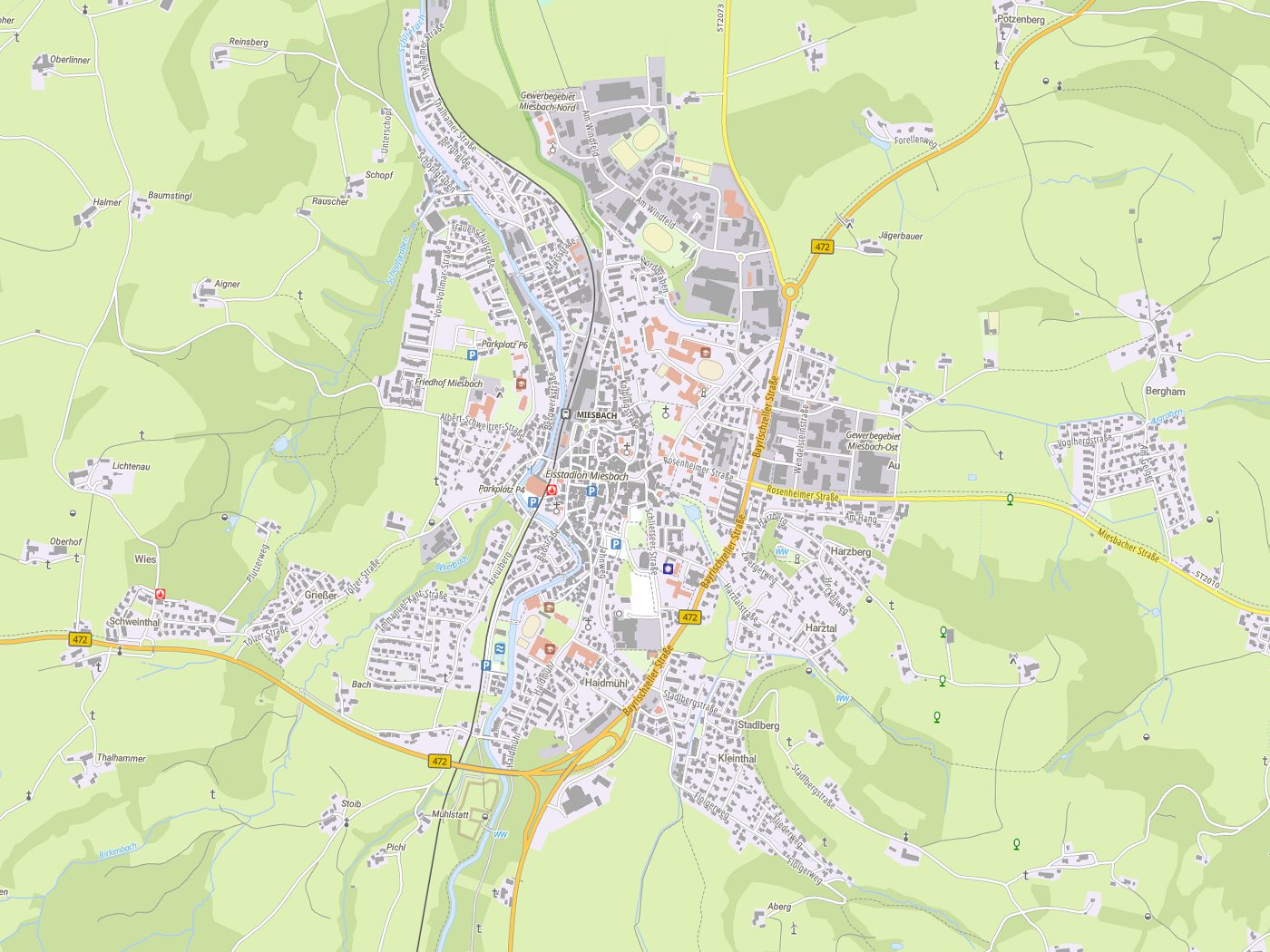 Kartenausschnitt Miesbach mit Gewässern