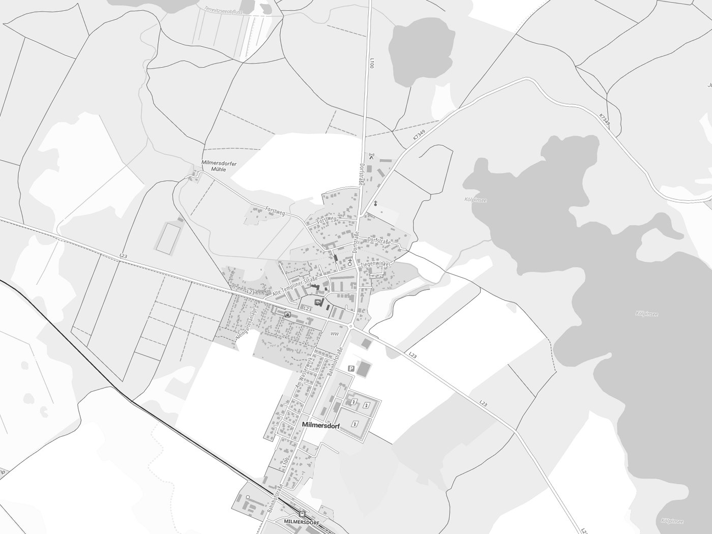 Kartenausschnitt Milmersdorf mit Gewässern